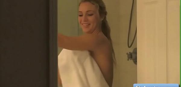 trendsSexy busty blonde teenager Zoey masturbate in the shower and touch herself very tender